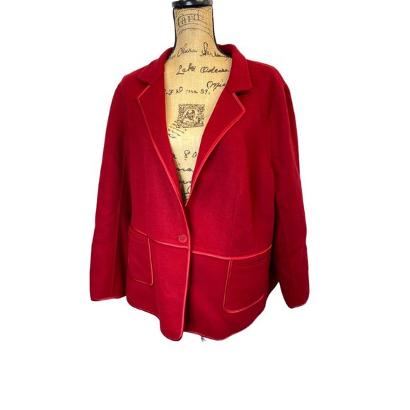 Talbots Red Wool 20W Jacket Blazer Satin Trim Festive Holiday - Picture 4 of 13